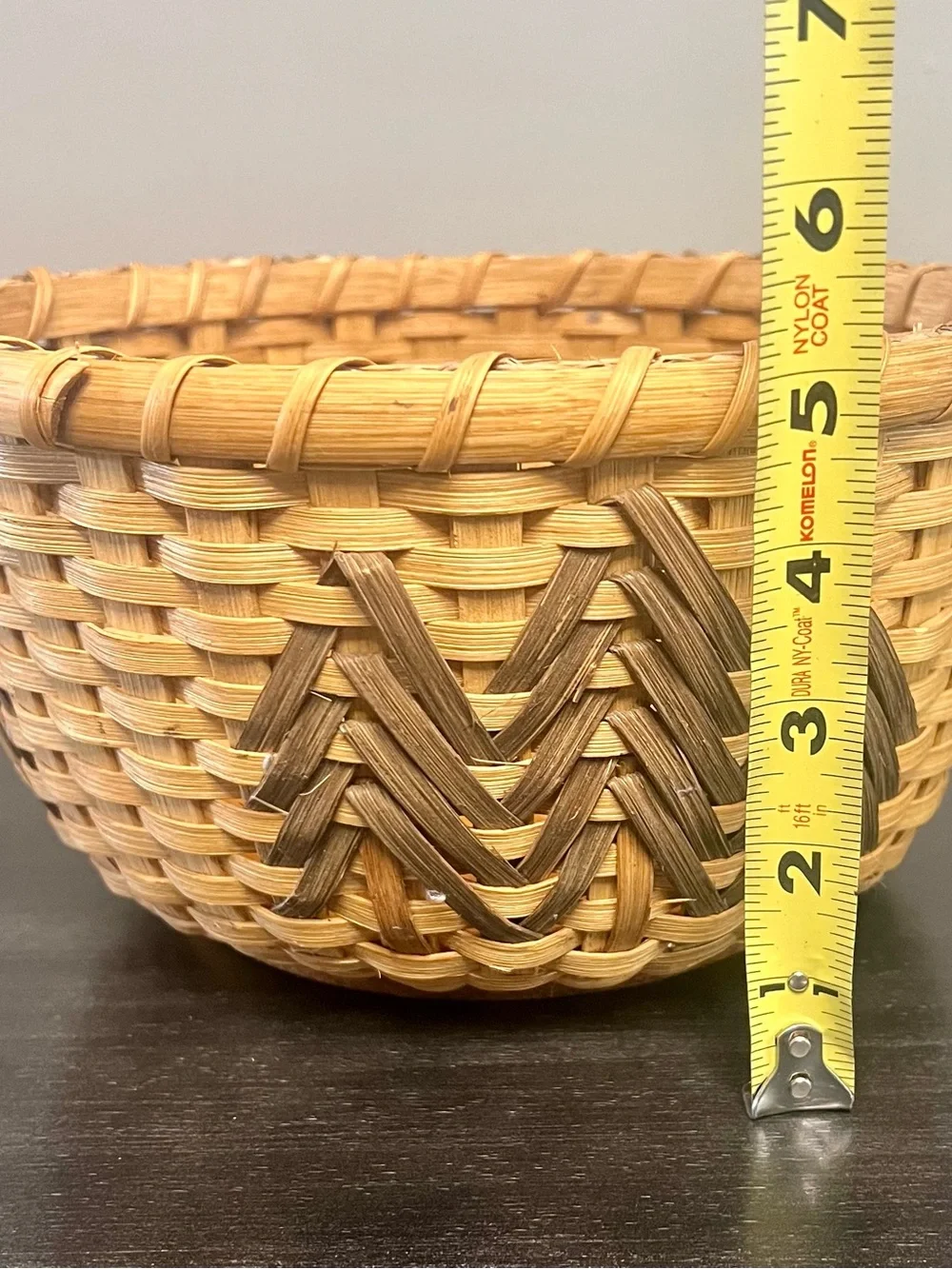 Signed Handmade Nantucket Lightship Style Basket Bowl 9” Tapestry Chevron Weave